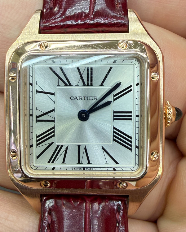 (Albert) 2022 Cartier Santos Dumont 27.5MM Quartz Silver Dial Leather Strap (WGSA0022)