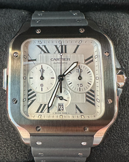 2024 Cartier Santos De Cartier Chronograph 43.3MM Silver Dial Rubber Strap (WSSA0017)