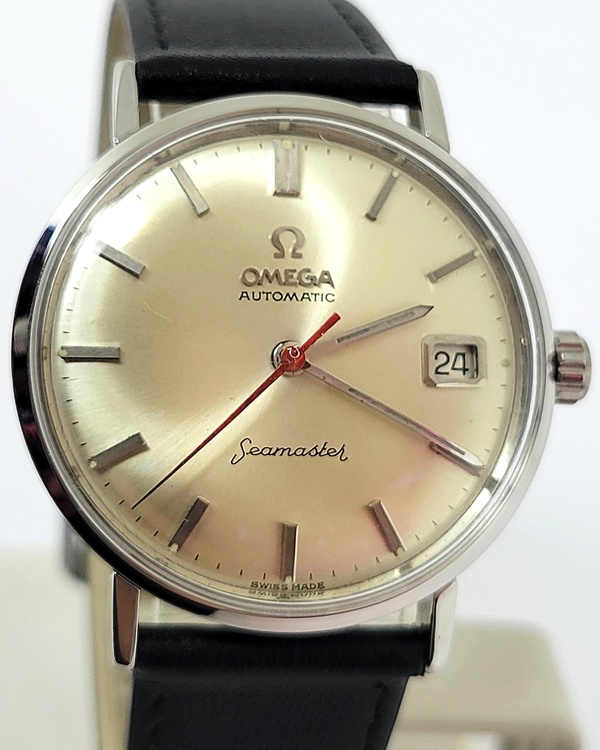 (angie) 1961 Omega Seamaster Vintage 34MM Silver Dial Aftermarket Leather Strap (14770 SC)