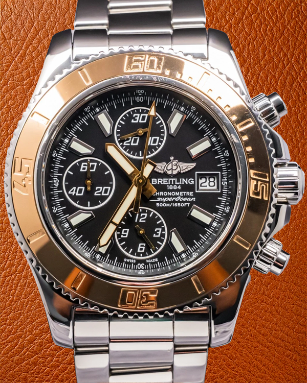 Rare Breitling Superocean Chronograph 44MM Black Dial Steel Bracelet (C13341)