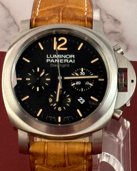 Panerai Luminor Chrono Daylight 44MM Black Dial Leather Strap (PAM00356)