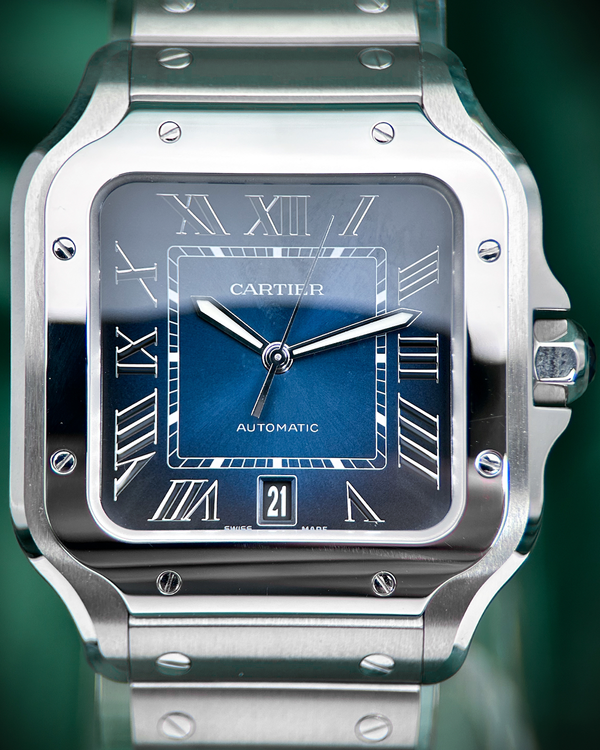 SR 2025 Cartier Santos De Cartier 39.8MM Blue Dial Steel Bracelet (WSSA0071)