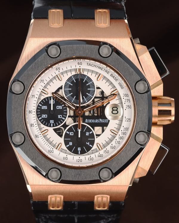 Audemars Piguet Royal Oak Offshore "Rubens Barrichello II" L.E. 44MM Black/White Dial Leather Strap (26078RO.OO.D001VS.01)