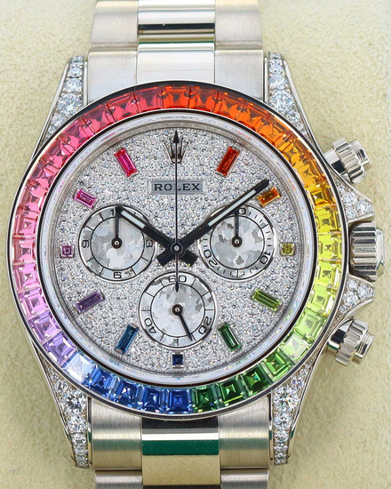 Rolex Cosmograph Daytona "Rainbow" 40MM Diamond Pavé Dial White Gold Oyster Bracelet (116599RBOW)