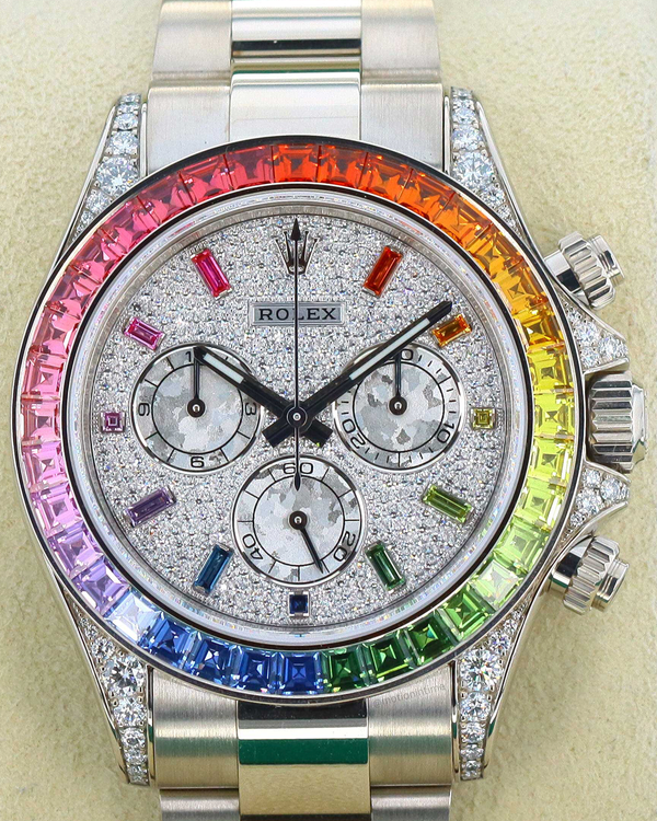 Rolex Cosmograph Daytona "Rainbow" 40MM Diamond Pavé Dial White Gold Oyster Bracelet (116599RBOW)