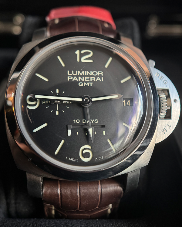 2012 Panerai Luminor 1950 10 Days GMT 44MM Black Dial Leather Strap (PAM00270)