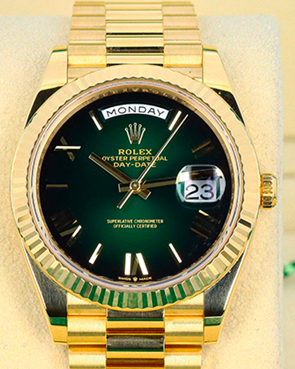 Rolex Day-Date 40MM Green "Ombré" Dial Yellow Gold President Bracelet (228238)