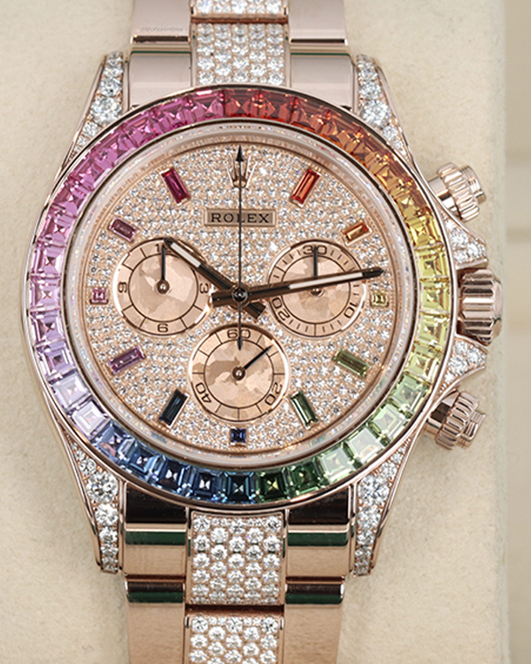 Rolex Cosmograph Daytona "Rainbow" 40MM Diamond Pavé Dial Rose Gold Oyster Bracelet (116595RBOW)