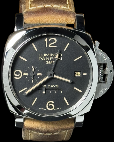 2019 Panerai Luminor 1950 10 Days GMT 44MM Black Dial Leather Strap (PAM00533)