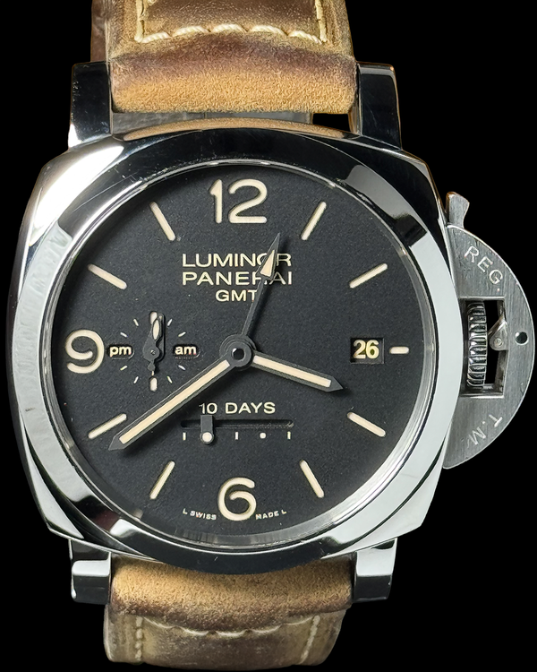 2019 Panerai Luminor 1950 10 Days GMT 44MM Black Dial Leather Strap (PAM00533)