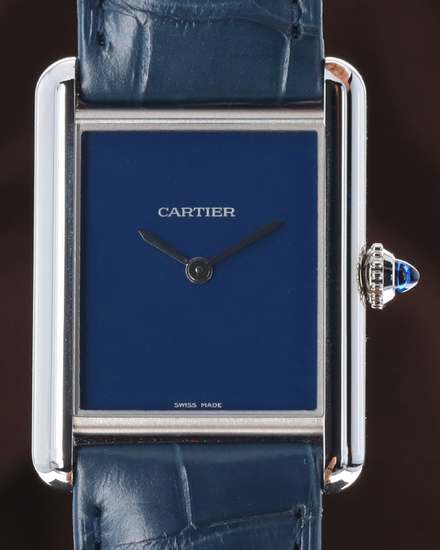 Cartier Tank Must 25.5MM Quartz Blue Dial Leather Strap (WSTA0055)