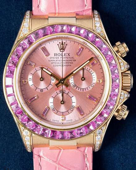 Rolex Cosmograph Daytona 40MM Aftermarket Pink Dial Leather Strap (116518)