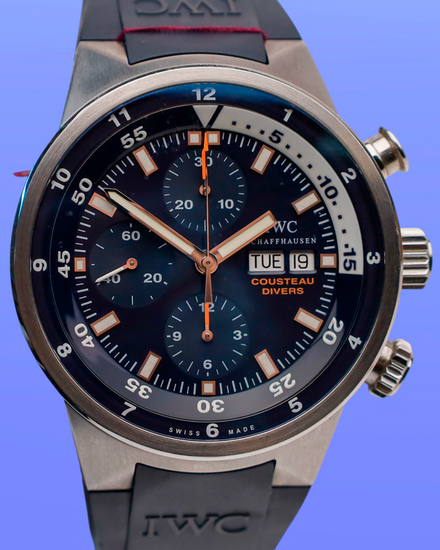 No Reserve - IWC Schaffhausen Aquatimer Chronograph "Cousteau" 44MM Blue Dial Rubber Strap (IW378201)