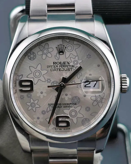 Rolex Datejust 36MM Silver "Floral Motif" Dial Oyster Bracelet (116200)