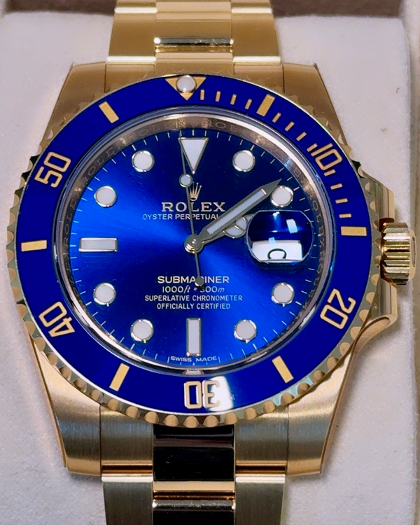 2019 Rolex Submariner Date 40MM Blue Dial Yellow Gold Oyster Bracelet (116618LB)