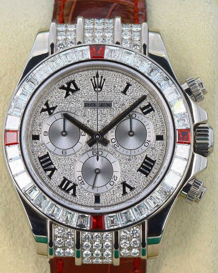 Rolex Cosmograph Daytona 40MM Diamond Pavé Dial Leather Strap (116599RU)