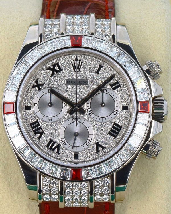 Rolex Cosmograph Daytona 40MM Diamond Pavé Dial Leather Strap (116599RU)
