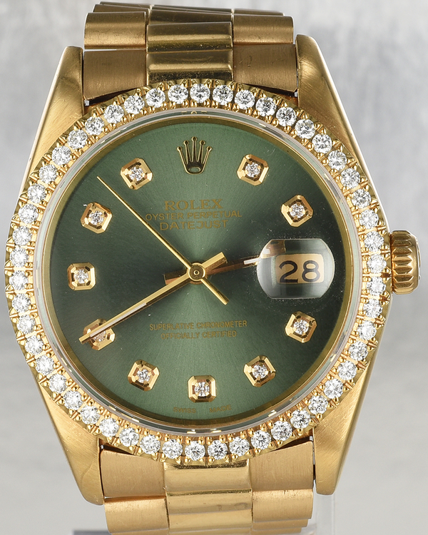 Rolex Datejust 36MM Aftermarket Green Dial Yellow Gold President Bracelet (16018)