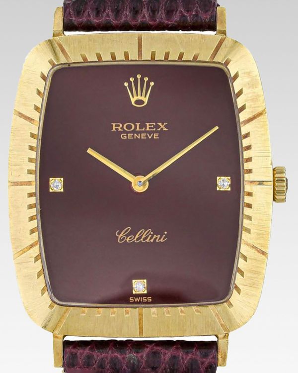 1981 Rolex Cellini 28MM Aftermarket Red Dial Aftermarket Leather Strap (4087)