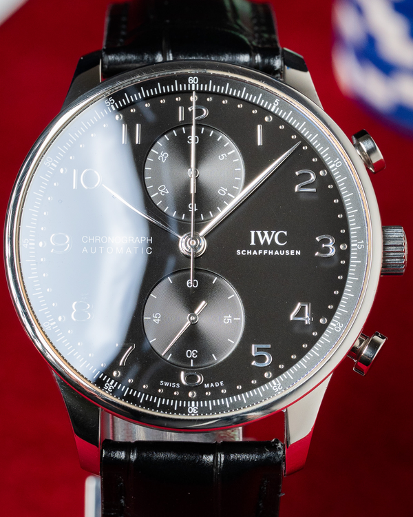 2021 IWC Schaffhausen Portugieser Chronograph 41MM Black Dial Leather Strap (IW371609)