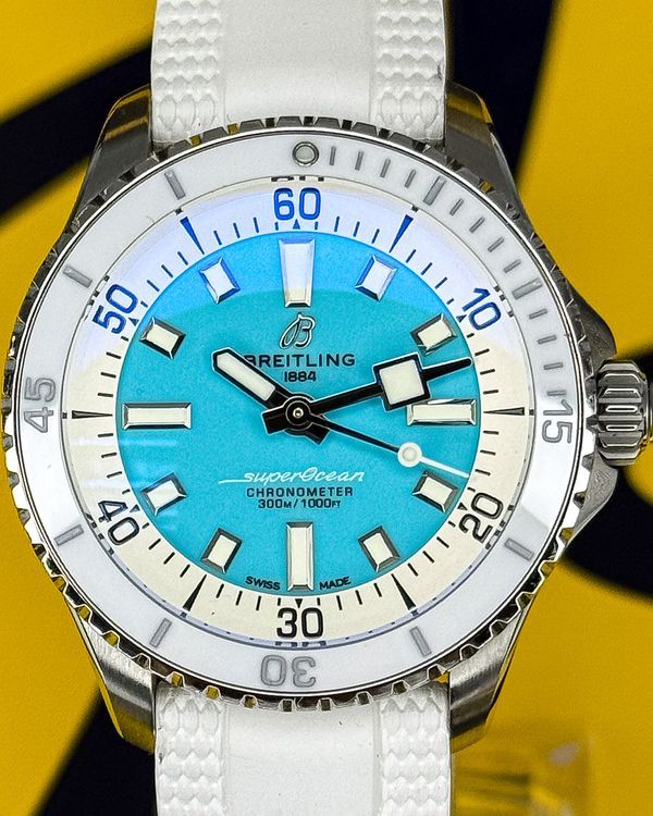 2023 Breitling Superocean Automatic 36MM "Tiffany" Blue Dial Rubber Strap (A17377211C1A1)