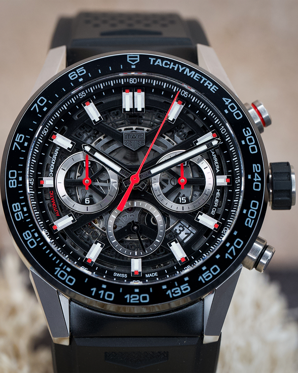 2022 Tag Heuer Carrera 45MM Skeleton Dial Rubber Strap (CBG2A10.FT6168)