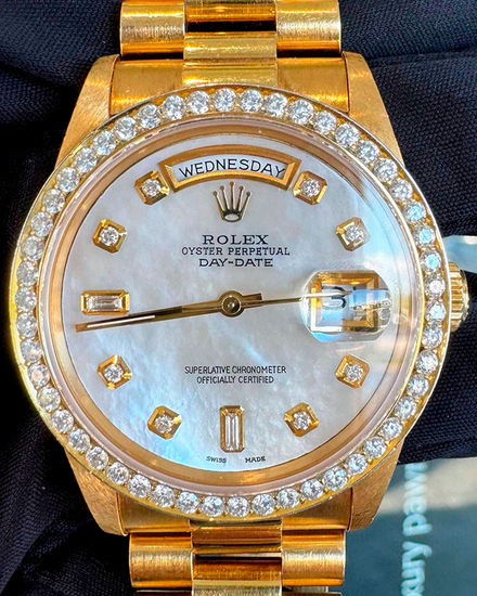 1989 Rolex Day-Date 36MM Aftermarket Mother of Pearl Dial Yellow Gold President Bracelet (18238)