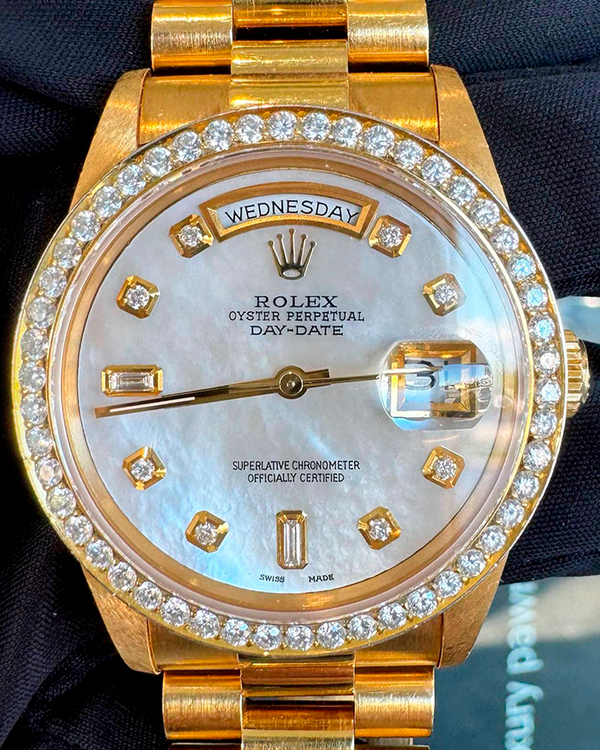 1989 Rolex Day-Date 36MM Aftermarket Mother of Pearl Dial Yellow Gold President Bracelet (18238)