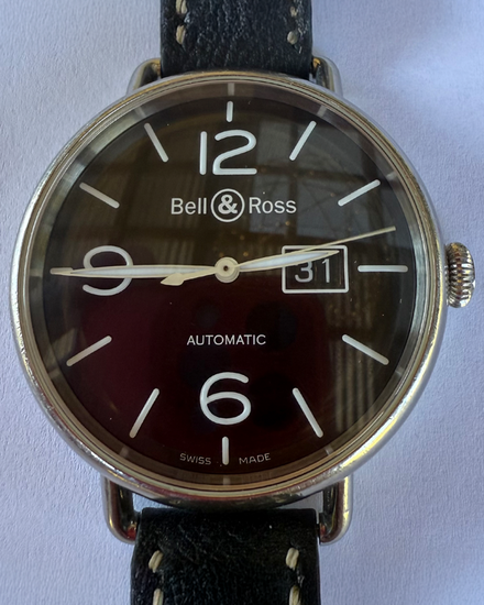 2014 Bell & Ross WWI Military 45MM Black Dial Aftermarket Leather Strap (BR WW1-96)