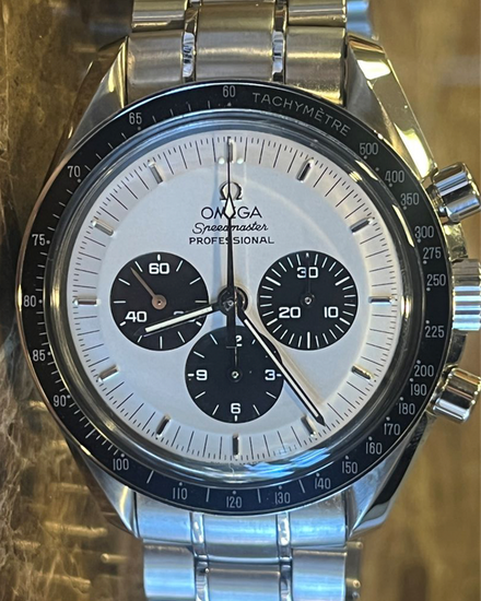 Rare Omega Speedmaster Professional Moonwatch "Mitsukoshi Panda" L.E. 42MM White Dial Steel Bracelet (3570.31)
