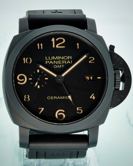 2018 Panerai Luminor 1950 3 Days GMT 44MM Black Dial Rubber Strap (PAM00441)