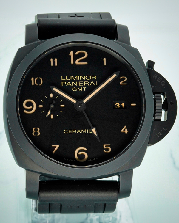 2018 Panerai Luminor 1950 3 Days GMT 44MM Black Dial Rubber Strap (PAM00441)