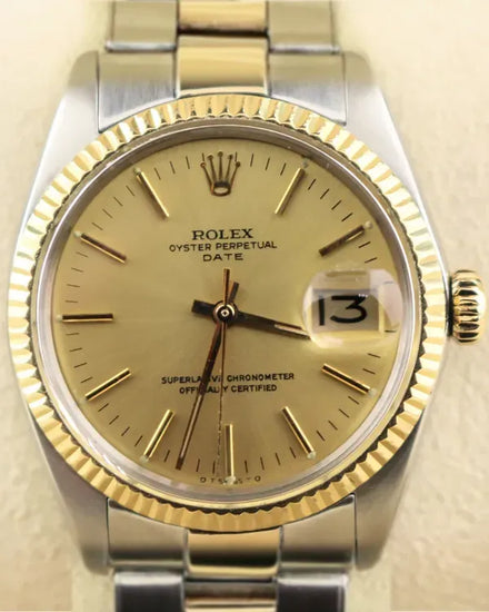 1967 (1.5 Mill Serial) Rolex Oyster Perpetual Date 34MM Champagne Dial Two-Tone Oyster Bracelet (1500)