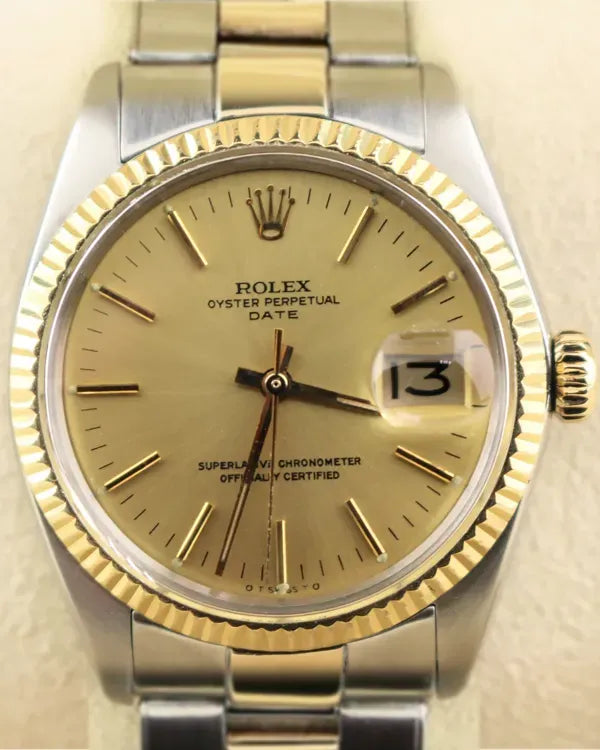 1967 (1.5 Mill Serial) Rolex Oyster Perpetual Date 34MM Champagne Dial Two-Tone Oyster Bracelet (1500)