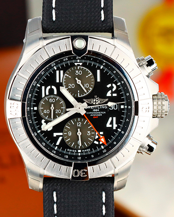 Breitling Avenger 45MM Black Dial Leather Strap (A24315)