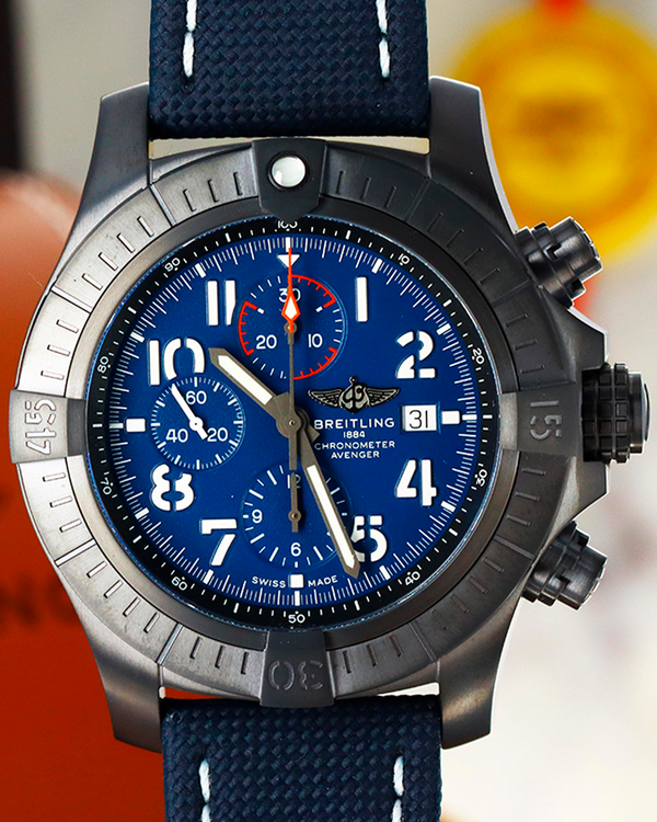 Breitling Super Avenger Chronograph "Night Mission" 48MM Blue Dial Leather Strap (V13375101C1X1)