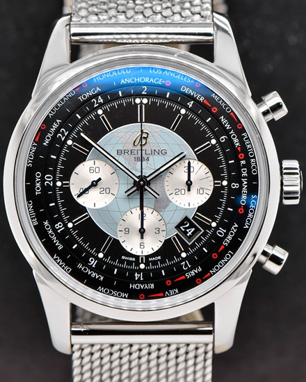 2013 Breitling Transocean Chronograph Unitime 46MM Black Dial Steel Bracelet (AB0510)