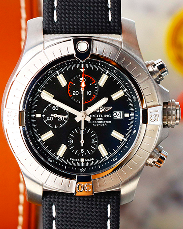 Breitling Super Avenger Chronograph 48MM Black Dial Leather Strap (A13375)