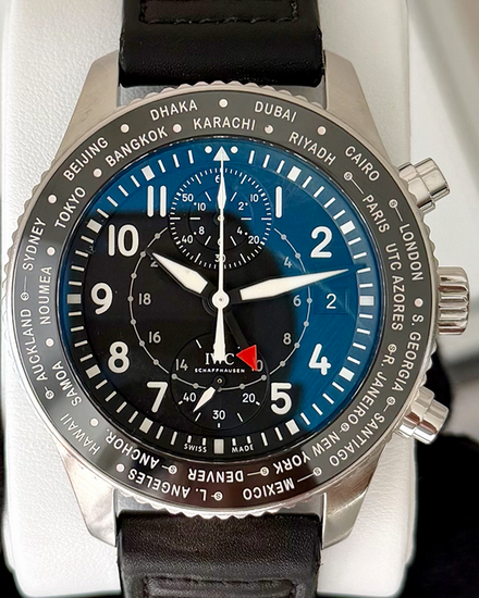 2018 IWC Schaffhausen Pilot Timezoner Chronograph 46MM Black Dial Leather Strap (IW395001)