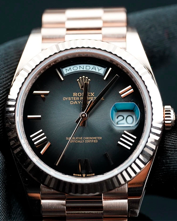 2025 Rolex Day-Date 40MM Black "Ombré" Dial Rose Gold President Bracelet (228235)