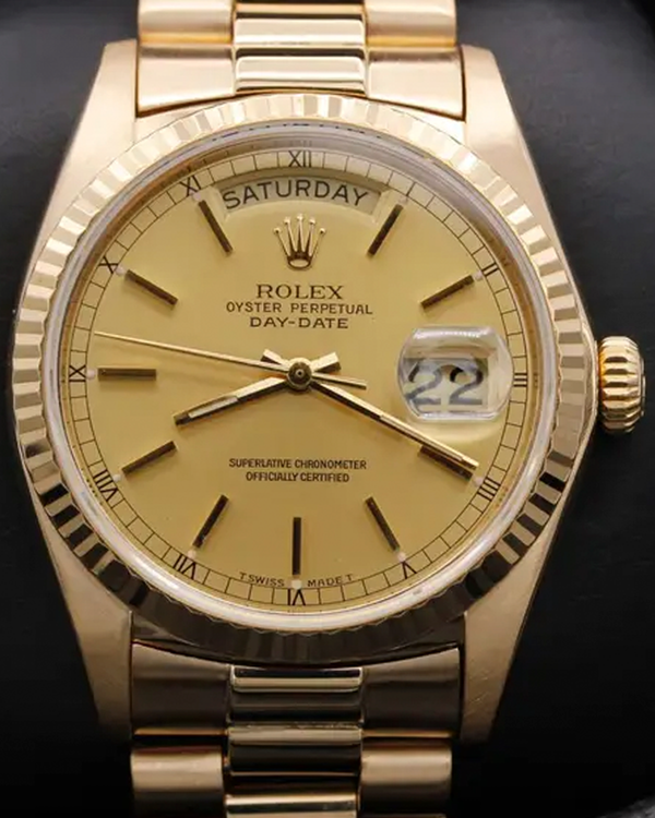 1979 (6.0 Mill. Serial) Rolex Day-Date 36MM Champagne Dial Yellow Gold President Bracelet (18038)