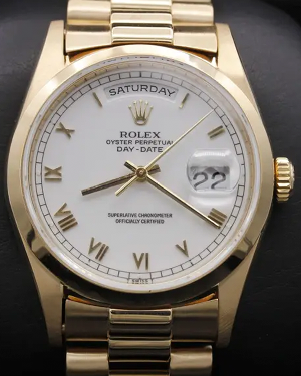 1996 (T Serial) Rolex Day-Date 36MM White Dial Yellow Gold President Bracelet (18208)