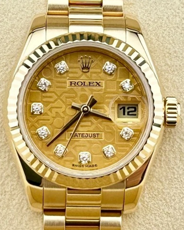 2013 Rolex Lady-Datejust 26MM Champagne "Jubilee" Dial Yellow Gold President Bracelet (179178)