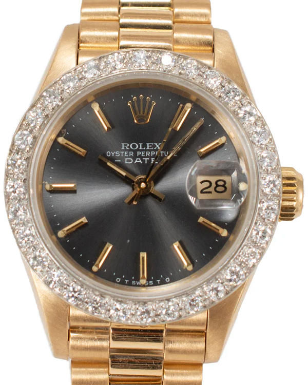 1986 (9.0 Mill. Serial) Rolex Lady-Datejust 26MM Rhodium Dial Yellow Gold President Bracelet (69178)