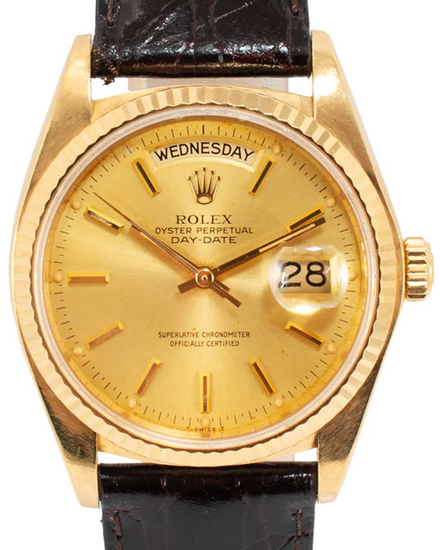 1981 (6.54 Mill Serial) Rolex Day-Date 36MM Champagne Dial Aftermarket Leather Strap (18038)