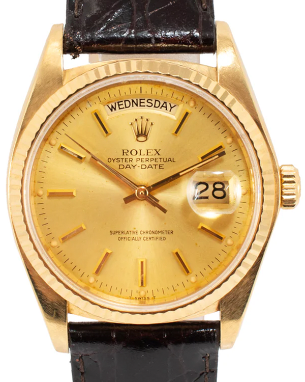 1981 (6.54 Mill Serial) Rolex Day-Date 36MM Champagne Dial Aftermarket Leather Strap (18038)
