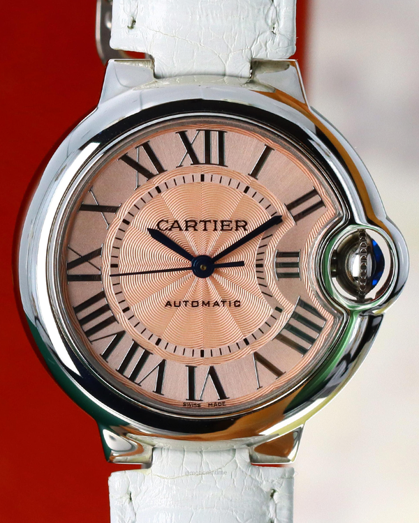Cartier Ballon Bleu 33MM Pink Dial Leather Strap (WSBB0002)