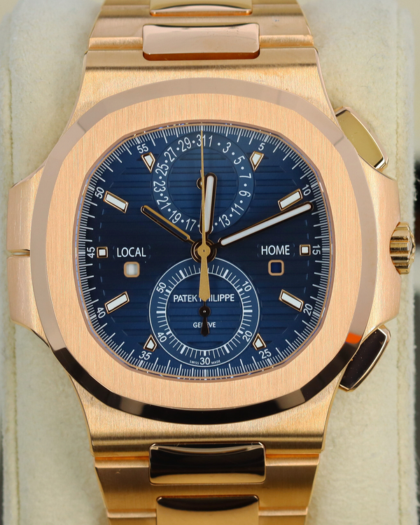 Patek Philippe Nautilus Travel Time Chronograph 40.5MM Blue Dial Rose Gold Bracelet (5990/1R-001)