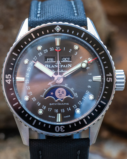 2023 Blancpain Fifty Fathoms Bathyscaphe Quantième Complet Phases de Lune 43MM Grey Dial Textile Strap (5054-1110-B52A)