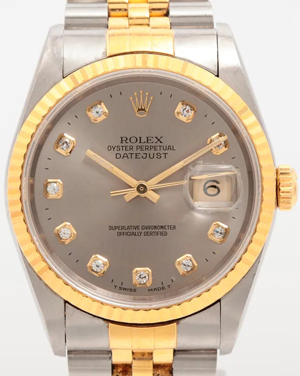 1995 (W Serial) Rolex Datejust 36MM Grey Dial Two-Tone Jubilee Bracelet (16233G)